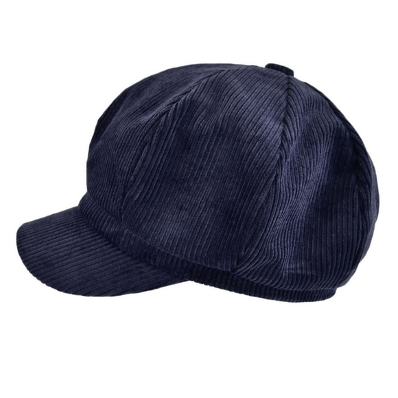 Corduroy Unisex Newsboy Hat Cap in Navy - Picture 3 of 7
